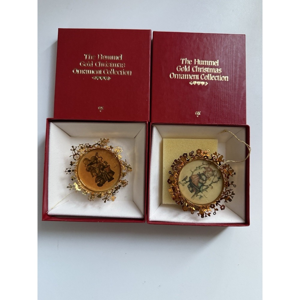Set of 2 Danbury Mint Hummel Gold Christmas Ornaments Y‎